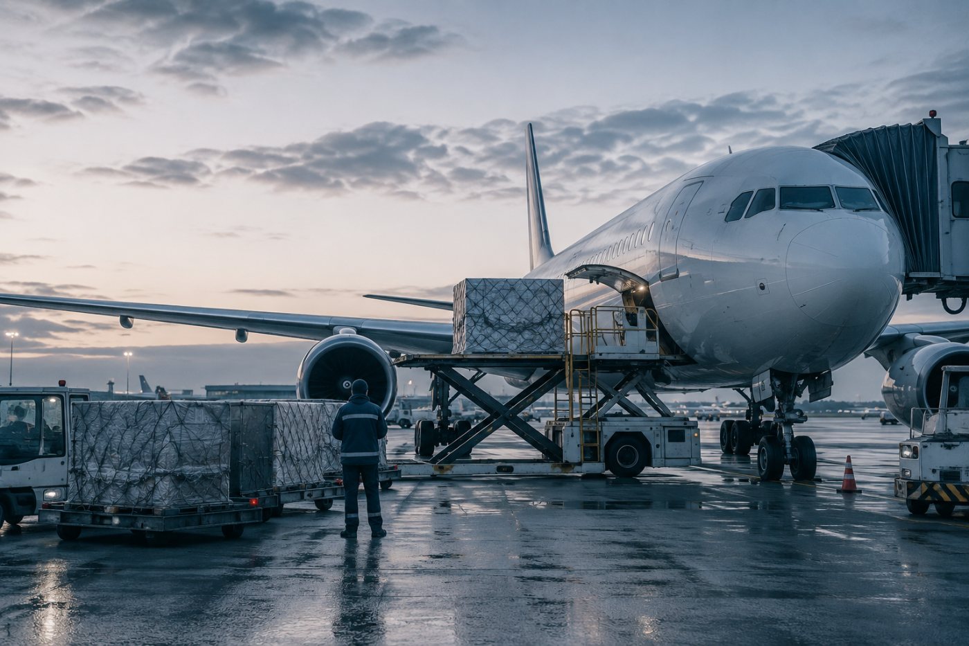 Aircraft loading on the apron at dawn