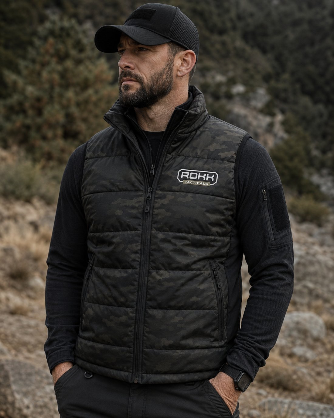 Insulated vest with ROKK Tacticals badge