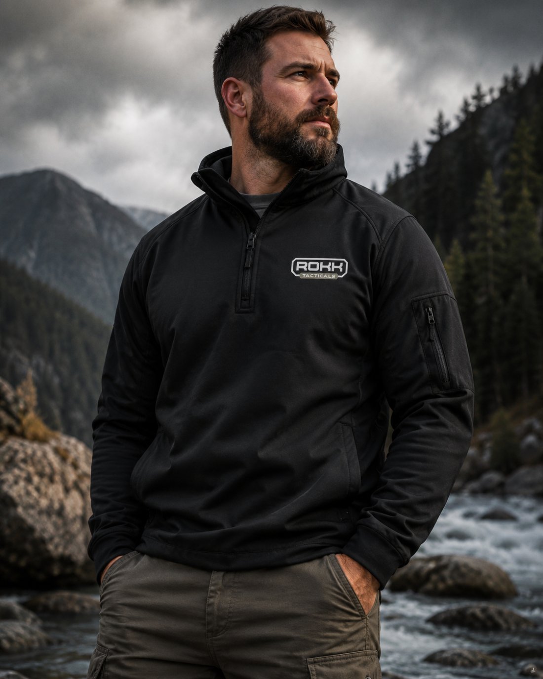Softshell quarter-zip with chest badge